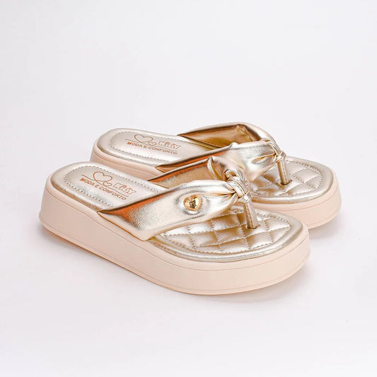 Sandália Infantil Menina Kidy Flat Form Ouro Conforto e Estilo - Kidy Calçados - Sandália e Papete