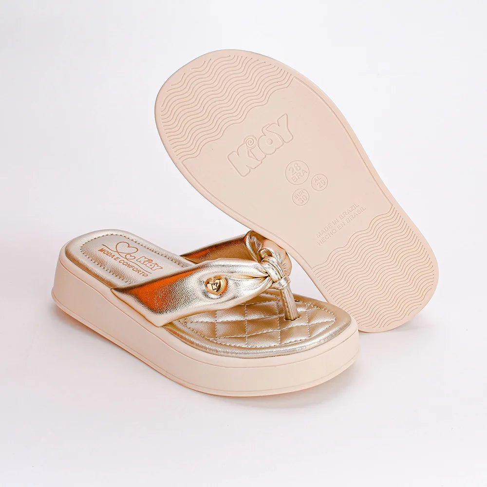 Sandália Infantil Menina Kidy Flat Form Ouro Conforto e Estilo - Kidy Calçados - Sandália e Papete