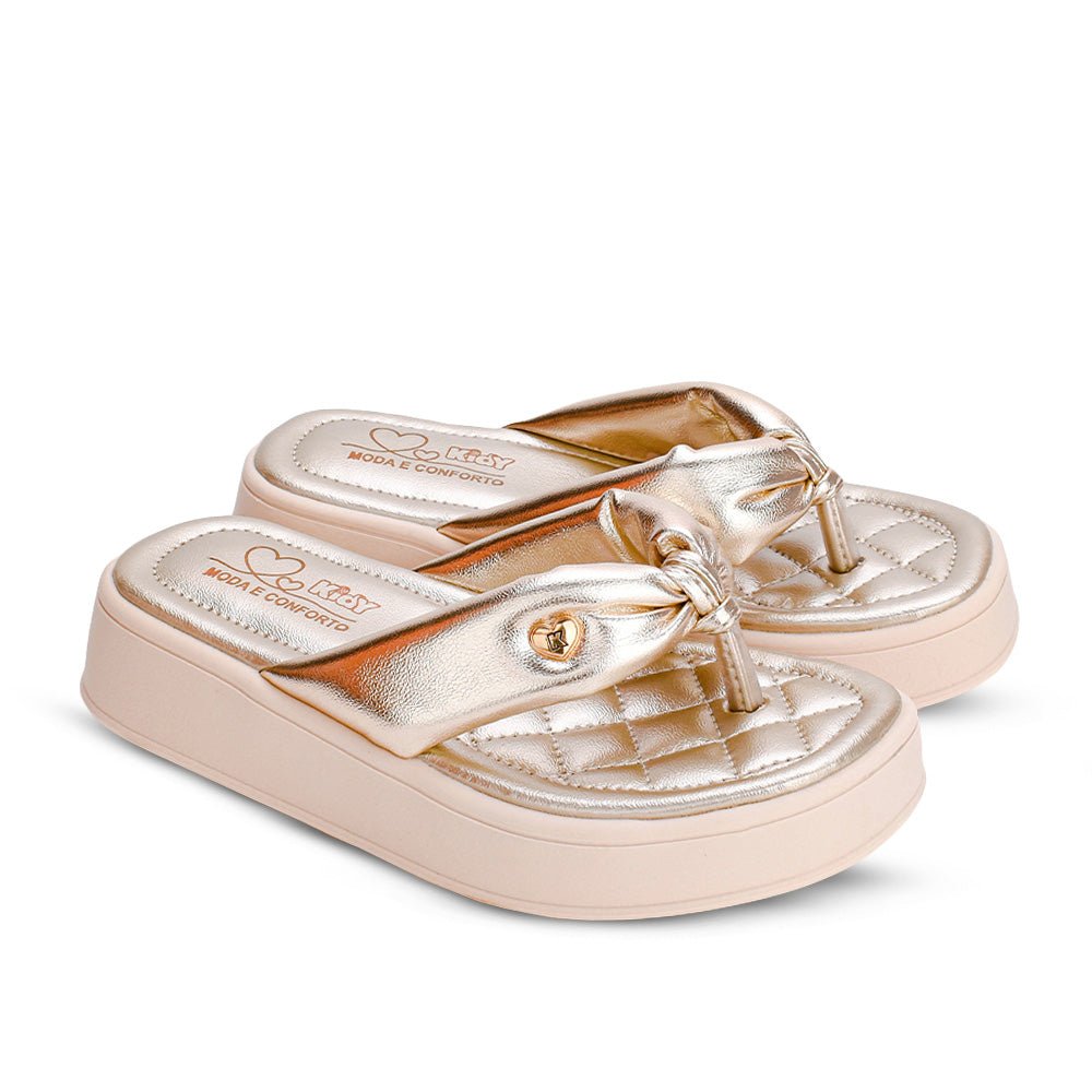 Sandália Infantil Menina Kidy Flat Form Ouro Conforto e Estilo - Kidy Calçados - Sandália e Papete