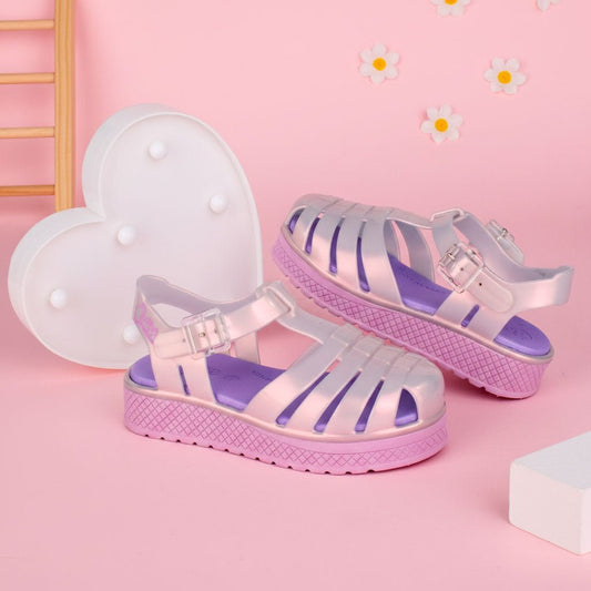 Sandália Infantil Menina Kidy Gloss Belinha Nude com Lilás Conforto e Brilho - Kidy Calçados -