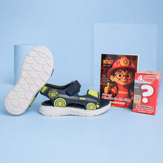 Sandália Infantil Menino Kidy Fly Baby Marinho Grafite e Amarelo Neon Brinde Carrinho - Kidy Calçados -