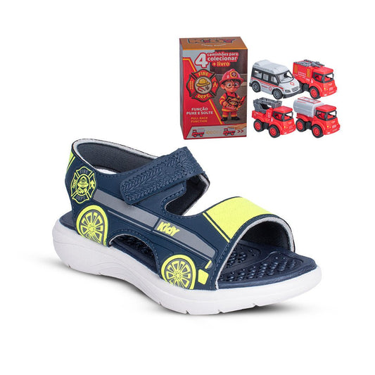 Sandália Infantil Menino Kidy Fly Baby Marinho Grafite e Amarelo Neon Brinde Carrinho - Kidy Calçados -