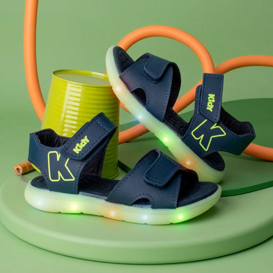 Sandália Infantil Menino Kidy Light Marinho/Verde Neon com LED 22 ao 27 - Kidy Calçados -