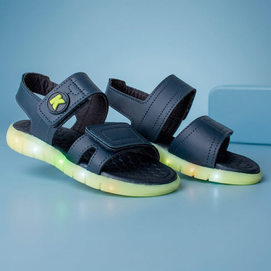Sandália Infantil Menino Kidy Wave Light Marinho e Verde Neon Pisca - Pisca e Velcro - Kidy Calçados -