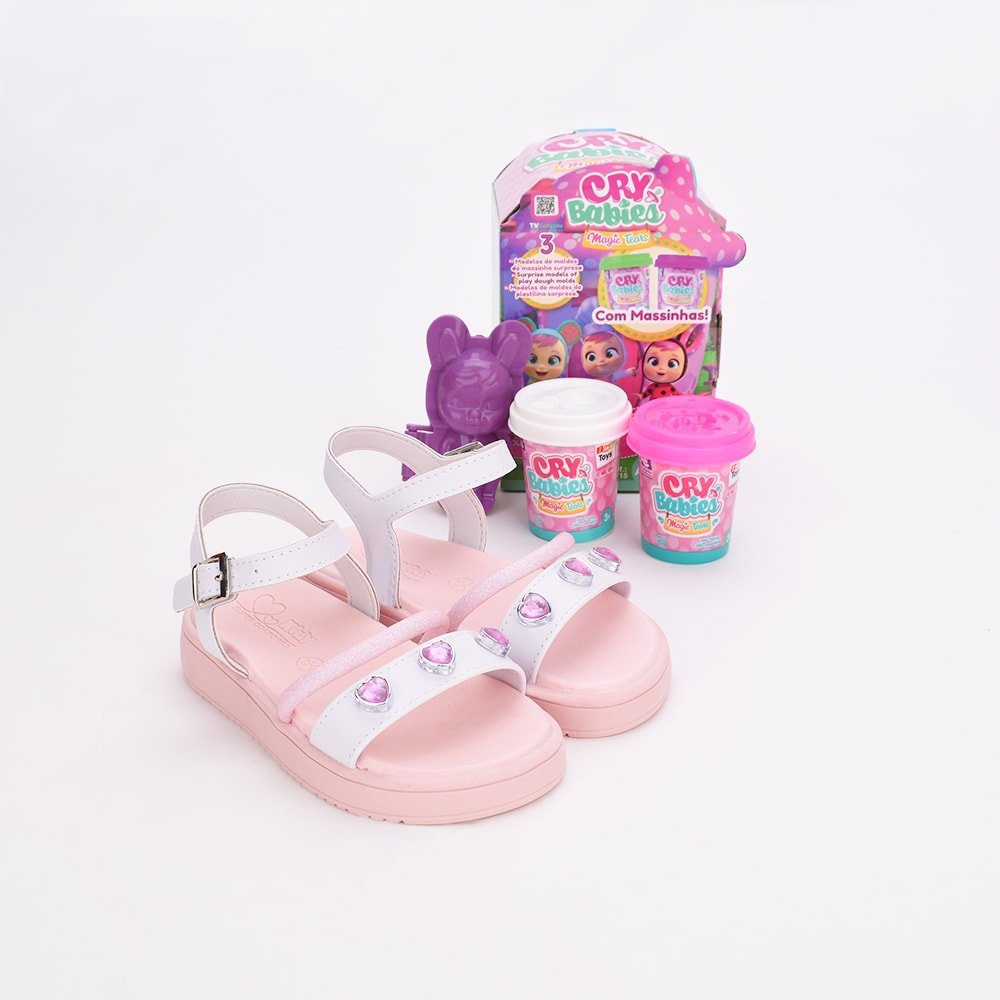 Sandália Menina Infantil Kidy Mini Flat Form Branco e Rosa - Kidy Calçados -