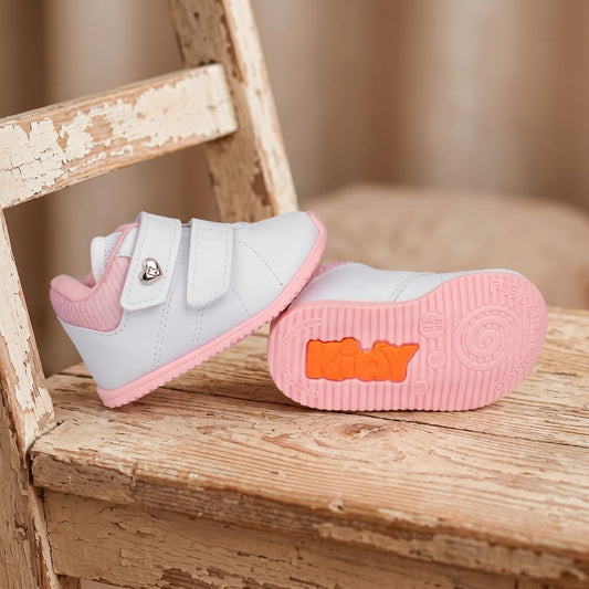 Tênis Infantil Menina Kidy Bebê Casual Branco e Rosa Delicado - Kidy Calçados -