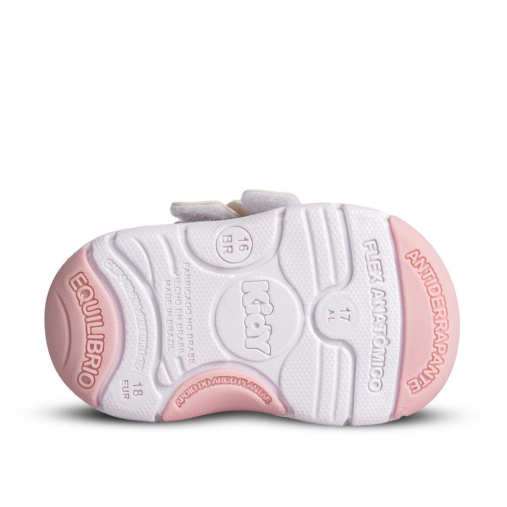 Tênis Infantil Menina Kidy Branco/Rosa Velcro e Laço Delicado - Kidy Calçados -