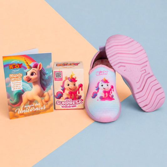 Tênis Infantil Menina Kidy Calce Fácil Ultra Flexivel Rosa + Livro e Ovinho Surpresa - Kidy Calçados -