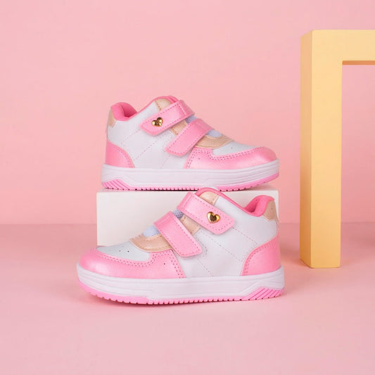 Tênis Infantil Menina Kidy Happy Rosa e Branco com Velcro Confortável e Delicado - Kidy Calçados -