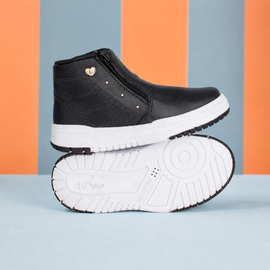 Tênis Infantil Menina Kidy K360 Respitec Preto Conforto e Estilo com Zíper - Kidy Calçados -