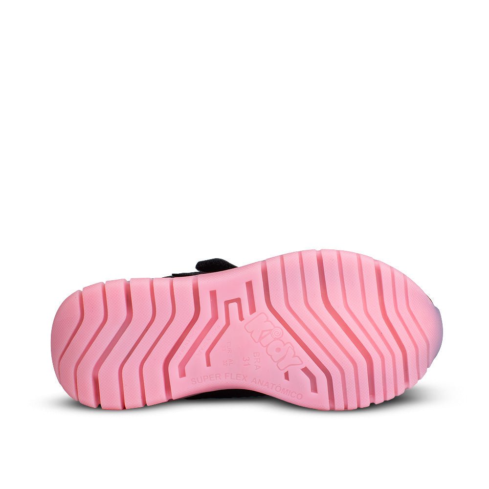 Tênis Infantil Menina Kidy Light Fun Preto e Rosa Pisca - Pisca e Velcro - Kidy Calçados -