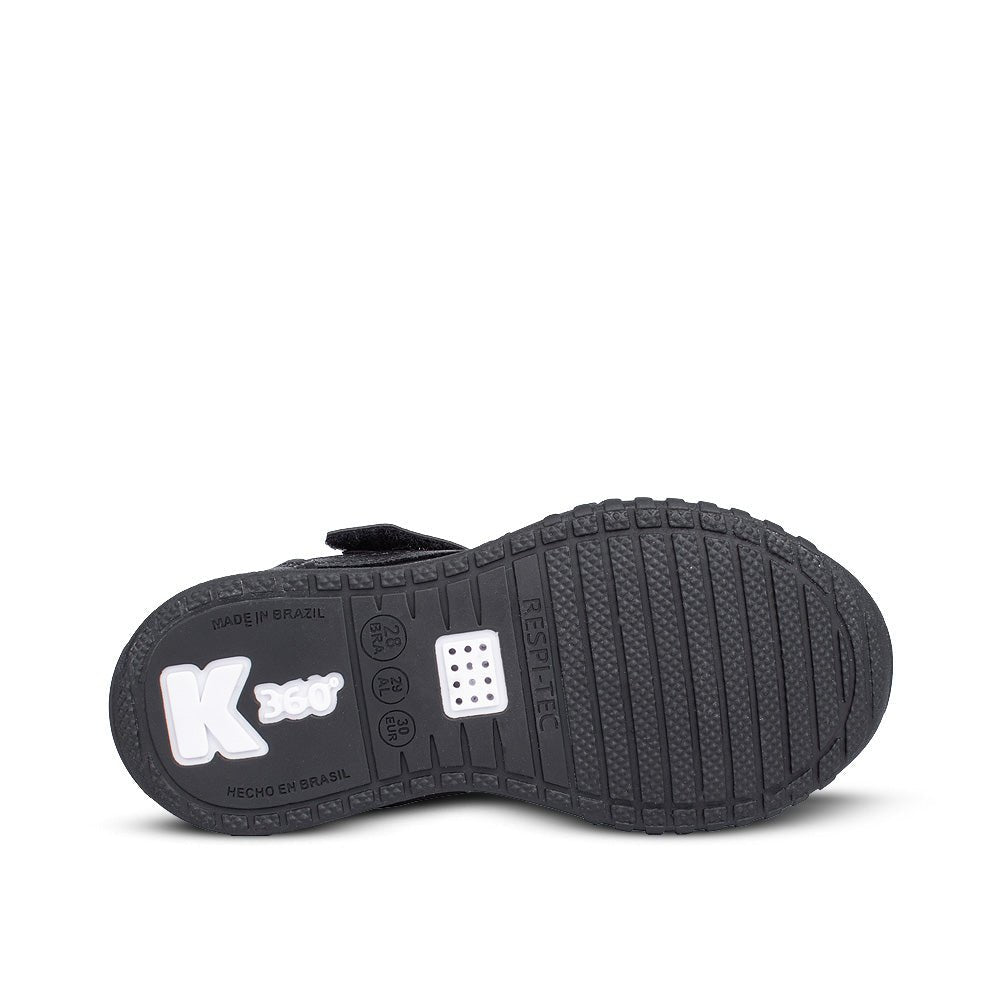 Tênis Infantil Menino Flat K360 Preto Kidy Sola Leve e Tira Aderente com Cadarço - Kidy Calçados -