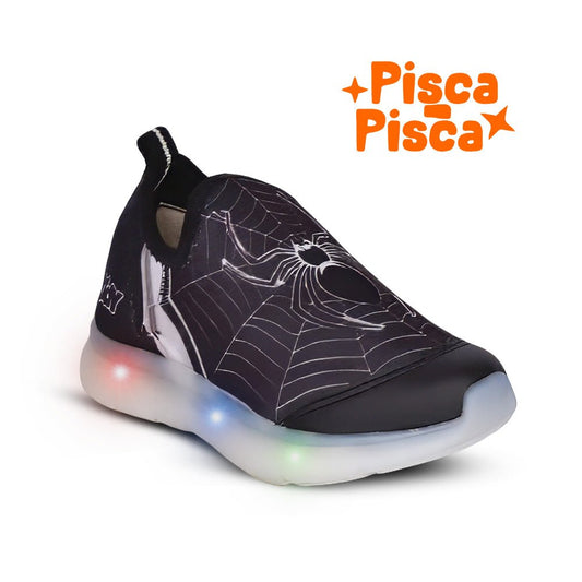 Tênis Infantil Menino Kidy Aranha Led Preto Anatômico - Kidy Calçados - Tênis