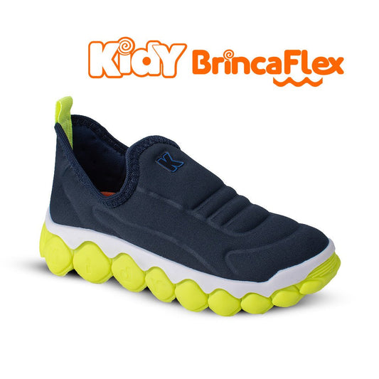 Tênis Infantil Menino Kidy Brinca Flex Marinho e Amarelo Neon - Kidy Calçados -