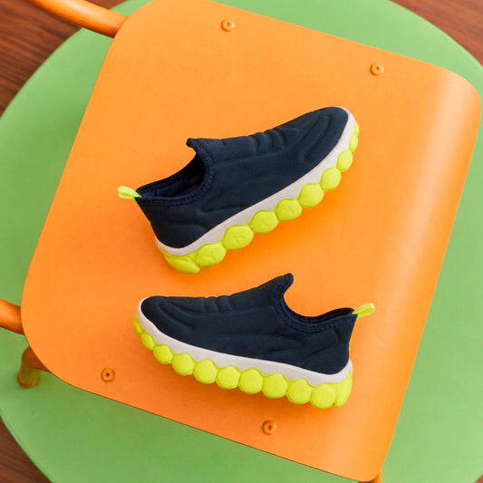 Tênis Infantil Menino Kidy Brinca Flex Marinho e Amarelo Neon - Kidy Calçados -