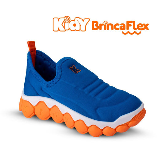 Tênis Infantil Menino Kidy Brinca Flex Ultra Flexível Azul Royal e Laranja - Kidy Calçados -