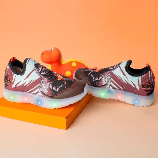 Tênis Infantil Menino Kidy Dinossauros Flex Ligth Marrom Laranja - Kidy Calçados - Tênis