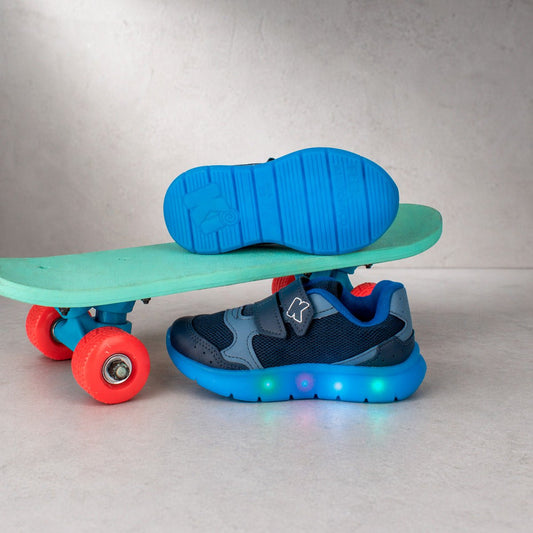 Tênis Infantil Menino Kidy Flex Light Marinho e Azul Pisca - Pisca e Tira Aderente - Kidy Calçados -