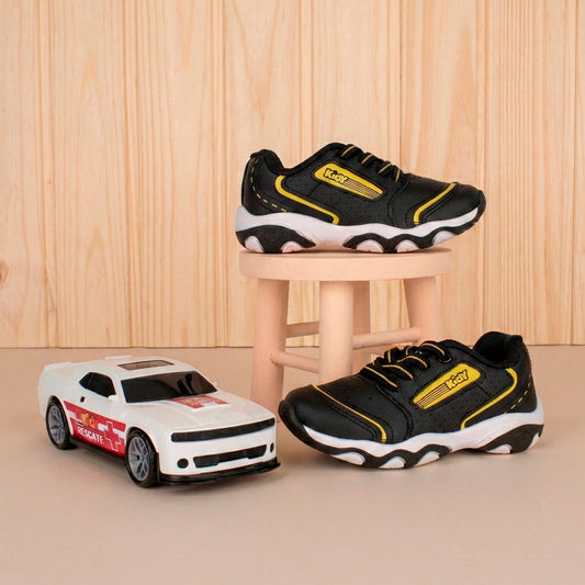 Tênis Infantil Menino Kidy Play Respitec Preto/Amarelo Respirável e Confortável - Kidy Calçados - Tênis