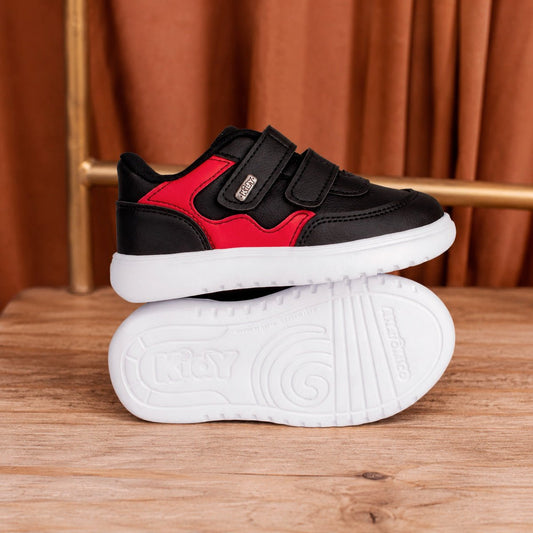 Tênis Infantil Menino Kidy Soft Preto/Vermelho Fecho Duplo e Conforto - Kidy Calçados -