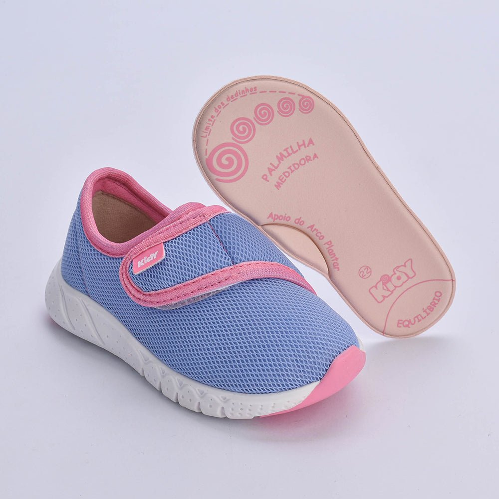 Tênis Kidy Bebê Equilíbrio Azul com Rosa - Confortável, Leve e com Tecnologia Equilíbrio - Kidy Calçados - Tênis