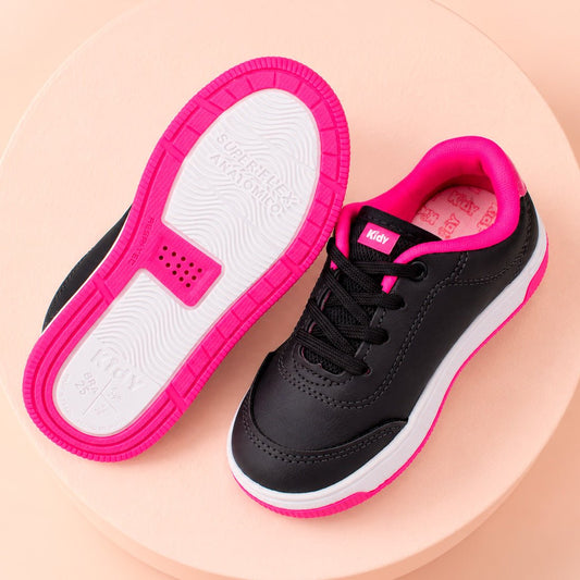 Tênis Menina Infantil Kidy Astral Preto e Pink com Porta Objetos de Pelúcia - Kidy Calçados - Tênis