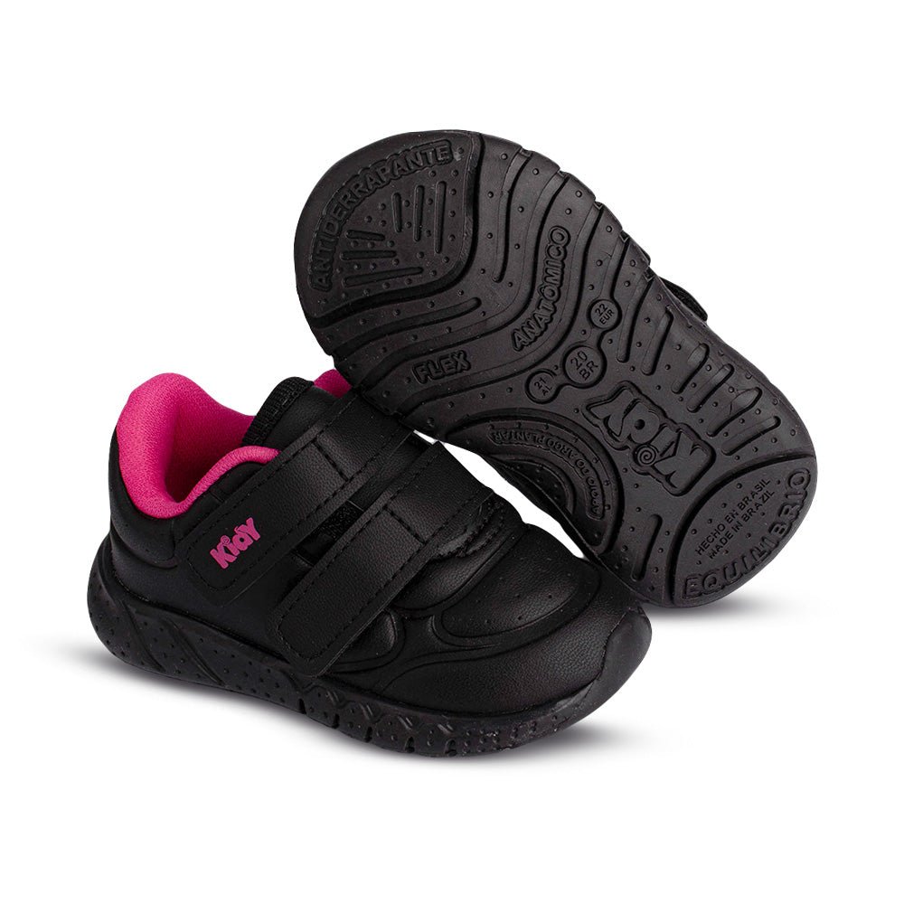 Tênis Menina Infantil Kidy Equilíbrio Preto e Pink - Kidy Calçados - Tênis