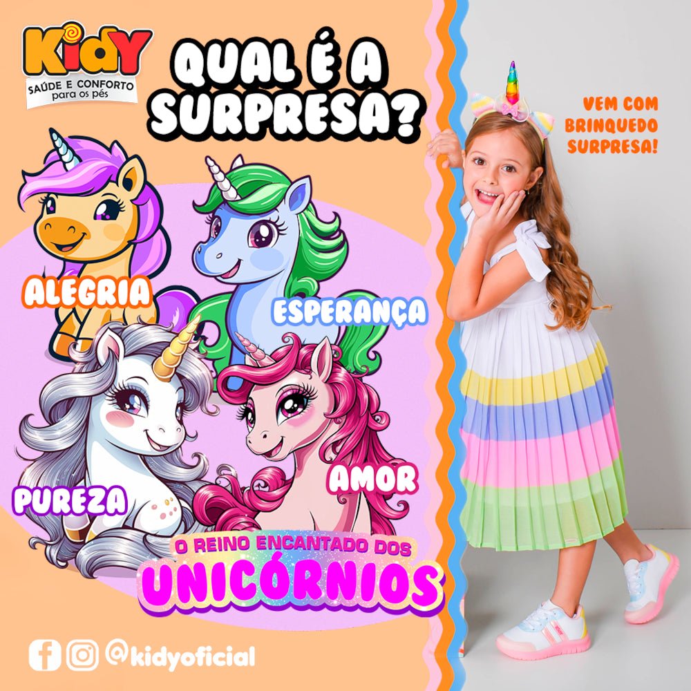 Tênis Menina Infantil Kidy Ultra Flex Branco e Colorido - Kidy Calçados - Tênis