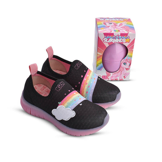 Tênis Menina Infantil Kidy Ultra Flex Preto com Ovo Surpresa Unicórnio - Kidy Calçados - Tênis