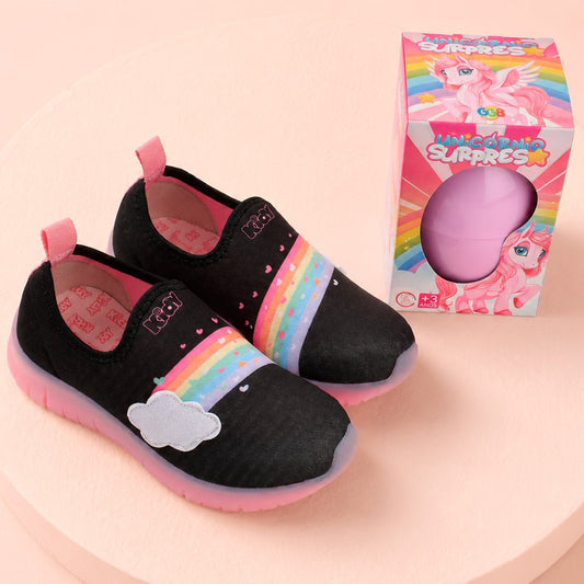 Tênis Menina Infantil Kidy Ultra Flex Preto com Ovo Surpresa Unicórnio - Kidy Calçados - Tênis