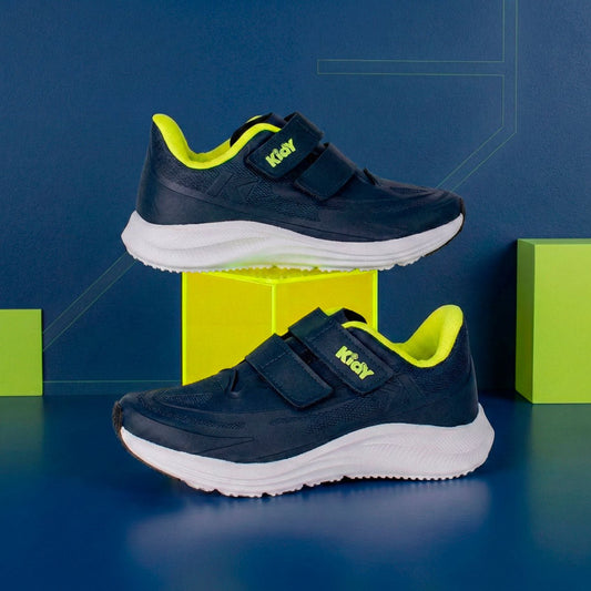 Tênis Menino Infantil Kidy Super Conforto Respitec Marinho e Amarelo Neon - Kidy Calçados -