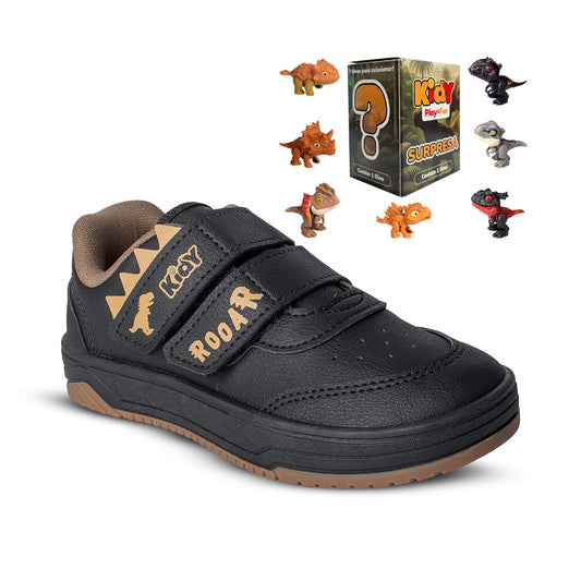Tênis Infantil Kidy Happy Preto e Caramelo Dino Surpresa