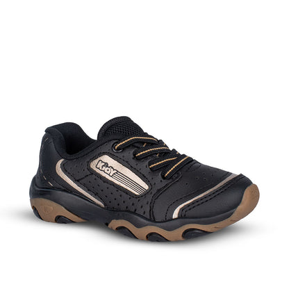 Tênis Infantil Menino Kidy Play Respitec Preto e Dourado Respirável e Estiloso