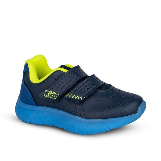 Tênis Infantil Menino Kidy Flex Ligth Marinho Amarelo Neon