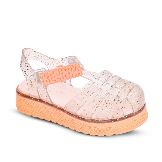 Sandália Infantil Menina Kidy Belinha Gloss Brilhante Pêssego Confortável