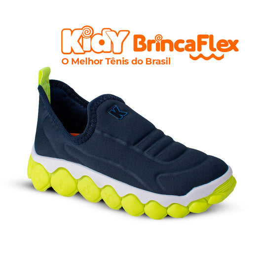 Tênis Infantil Menino Kidy Brinca Flex Marinho e Amarelo Neon