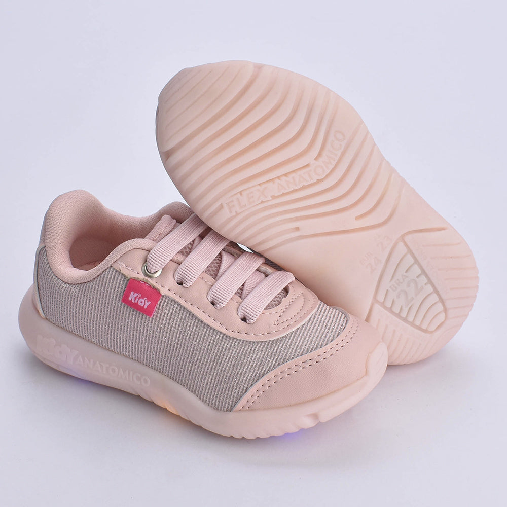 Tênis infantil Menina Kidy de Luz Flex Light Nude