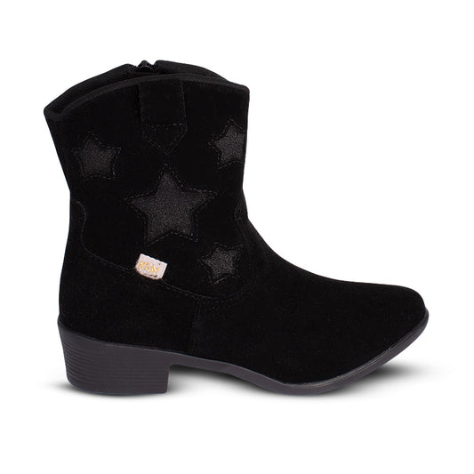 Bota Infantil Menina Kidy Folk Boho Estrelas Preto Cano Alto