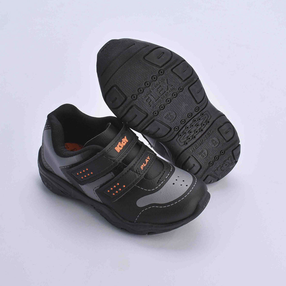 TENIS INFANTIL MENINO KIDY PLAY RESPITEC PRETO/CINZA/LARANJA