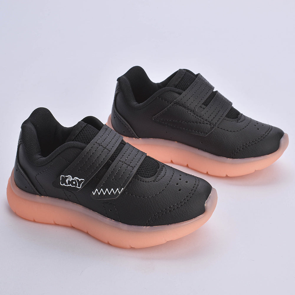 Tênis Infantil Menino Kidy Flex Light Preto/Laranja Neon Leve e Confortável