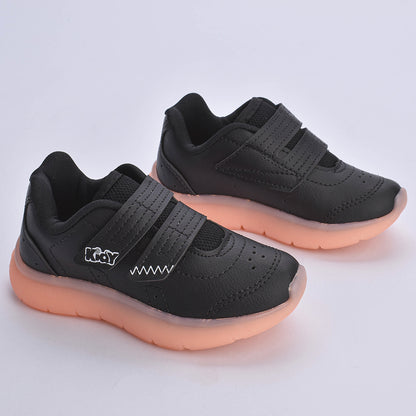 Tênis Infantil Menino Kidy Flex Light Preto/Laranja Neon Leve e Confortável