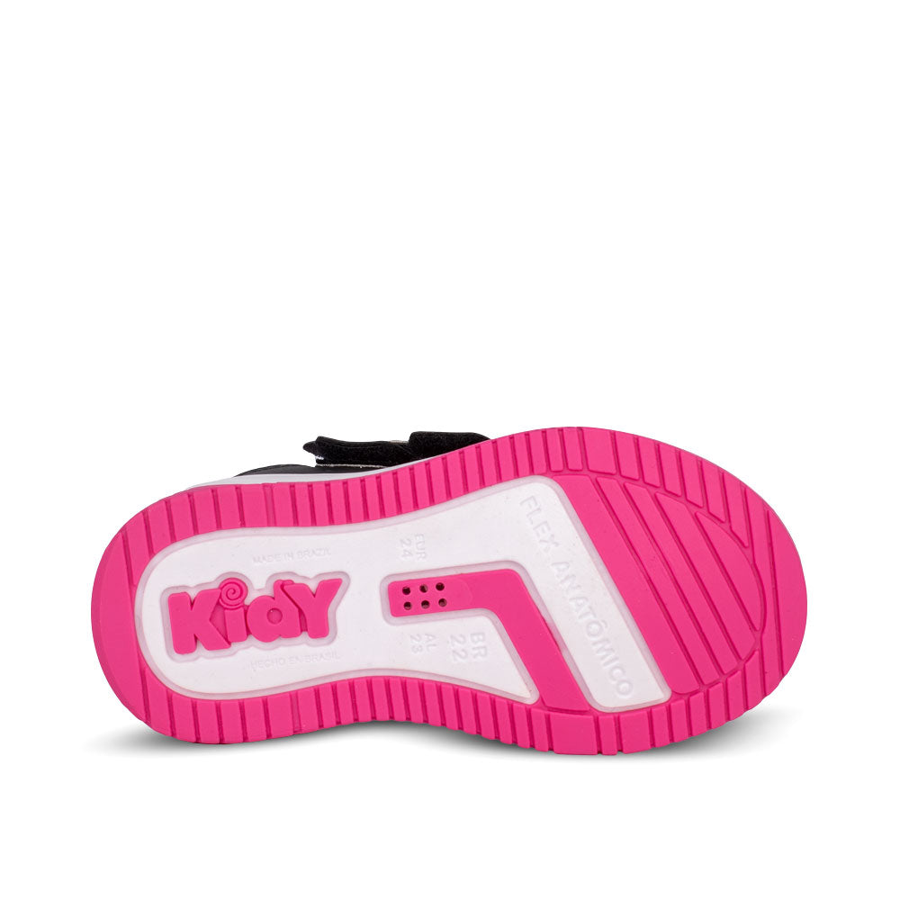 Tênis Infantil Menina  Kidy Happy Preto e Pink  Conforto e Segurança