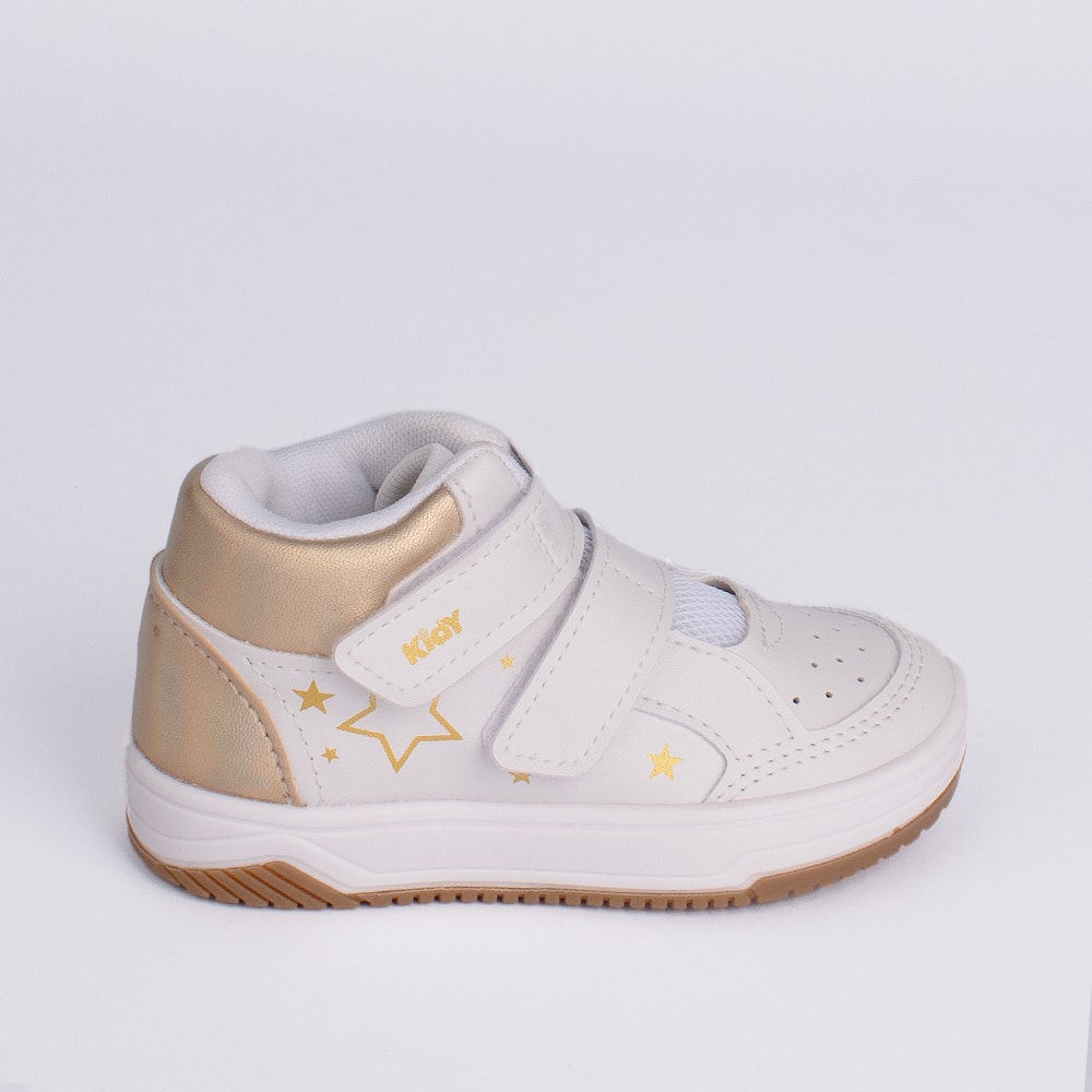 Tênis Menina Infantil Kidy Happy Estrelas Branco Dourado