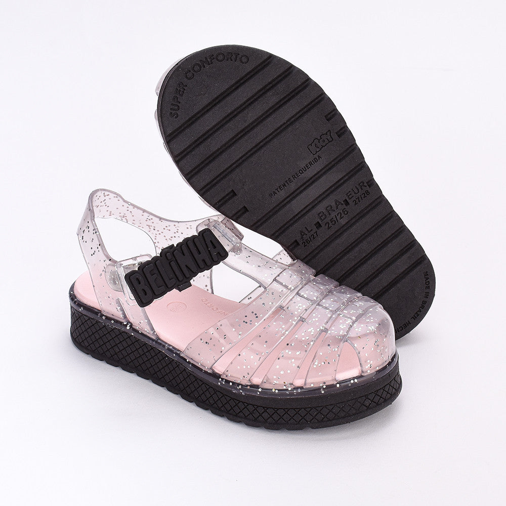 Sandália Infantil Menina Belinha Kidy Gloss Preto com Glitter