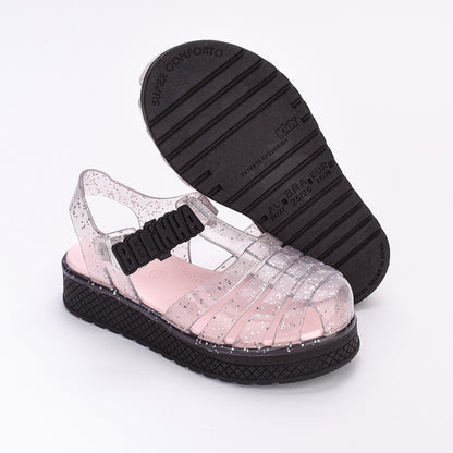 Sandália Infantil Menina Belinha Kidy Gloss Preto com Glitter