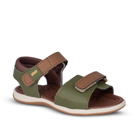 Sandália Infantil Menino Kidy Baby Verde Militar e Caramelo Primeiros Passos