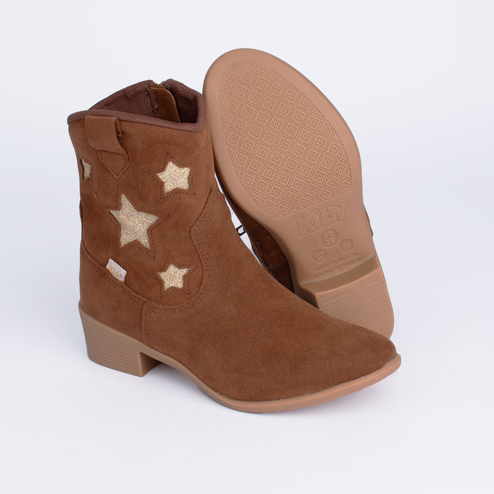 Bota Menina Infantil Kidy Estrelas Marrom