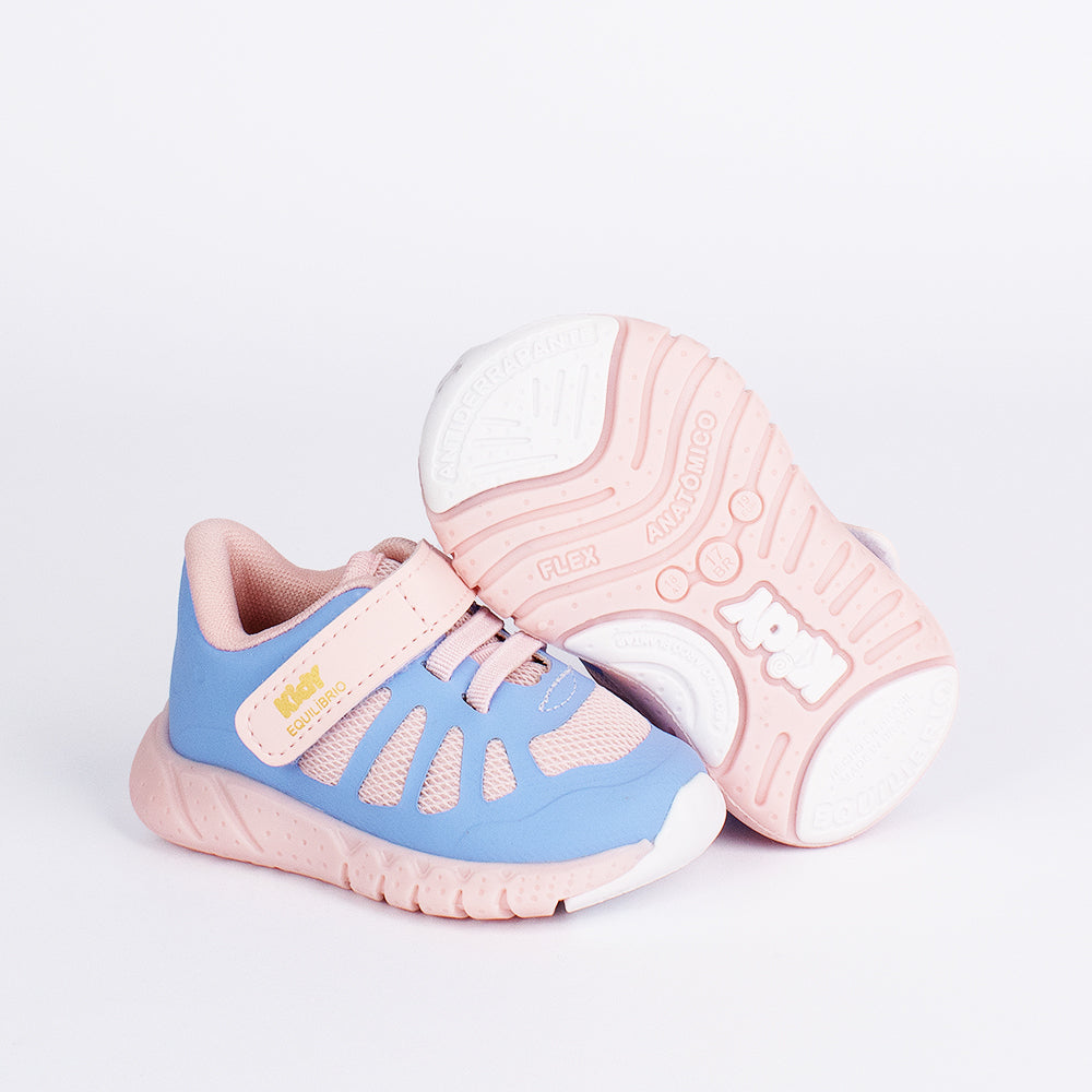 Tênis Menina Infantil Kidy Equilíbrio Azul e Nude