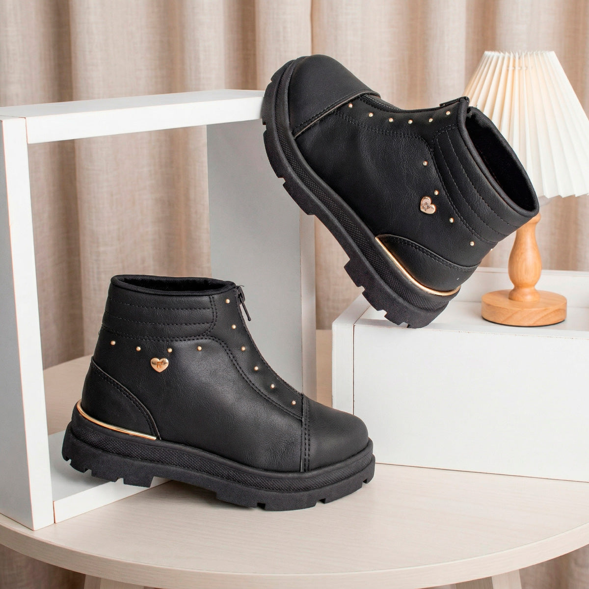 Bota Coturno Infantil Menina Kidy Style Preto Delicada Zíper Frontal