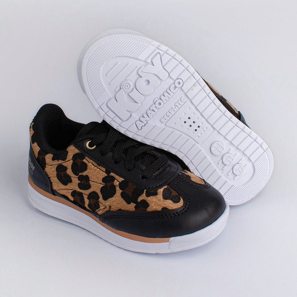 Tênis Menina Infantil RK 70 Preto e Onça - Kidy